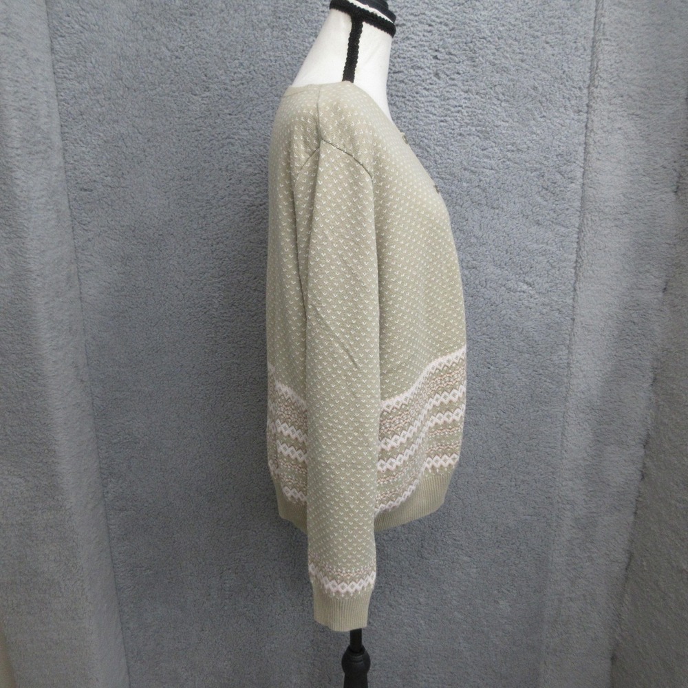 IZOD Cardigan Sweater Women XL Beige Pink Fair Isle Nordic Preppy Winter Lodge - Picture 3 of 14